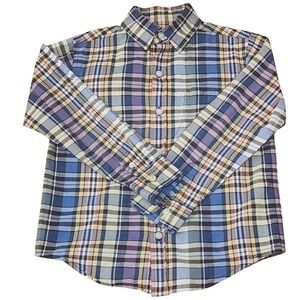 Janie and Jack Cobalt Plaid Poplin 100% Cotton Button Down Shirt Kids Size 5